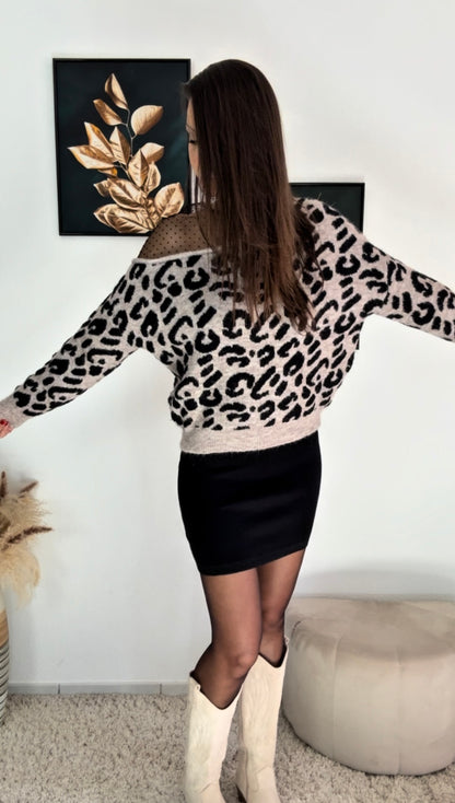 Pull CANDICE (écru, noir, léopard, rose, vert)