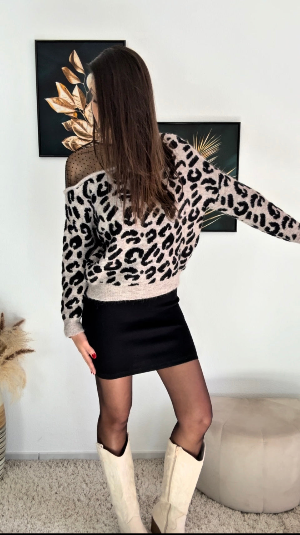 Pull CANDICE (écru, noir, léopard, rose, vert)
