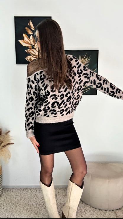 Pull CANDICE (écru, noir, léopard, rose, vert)
